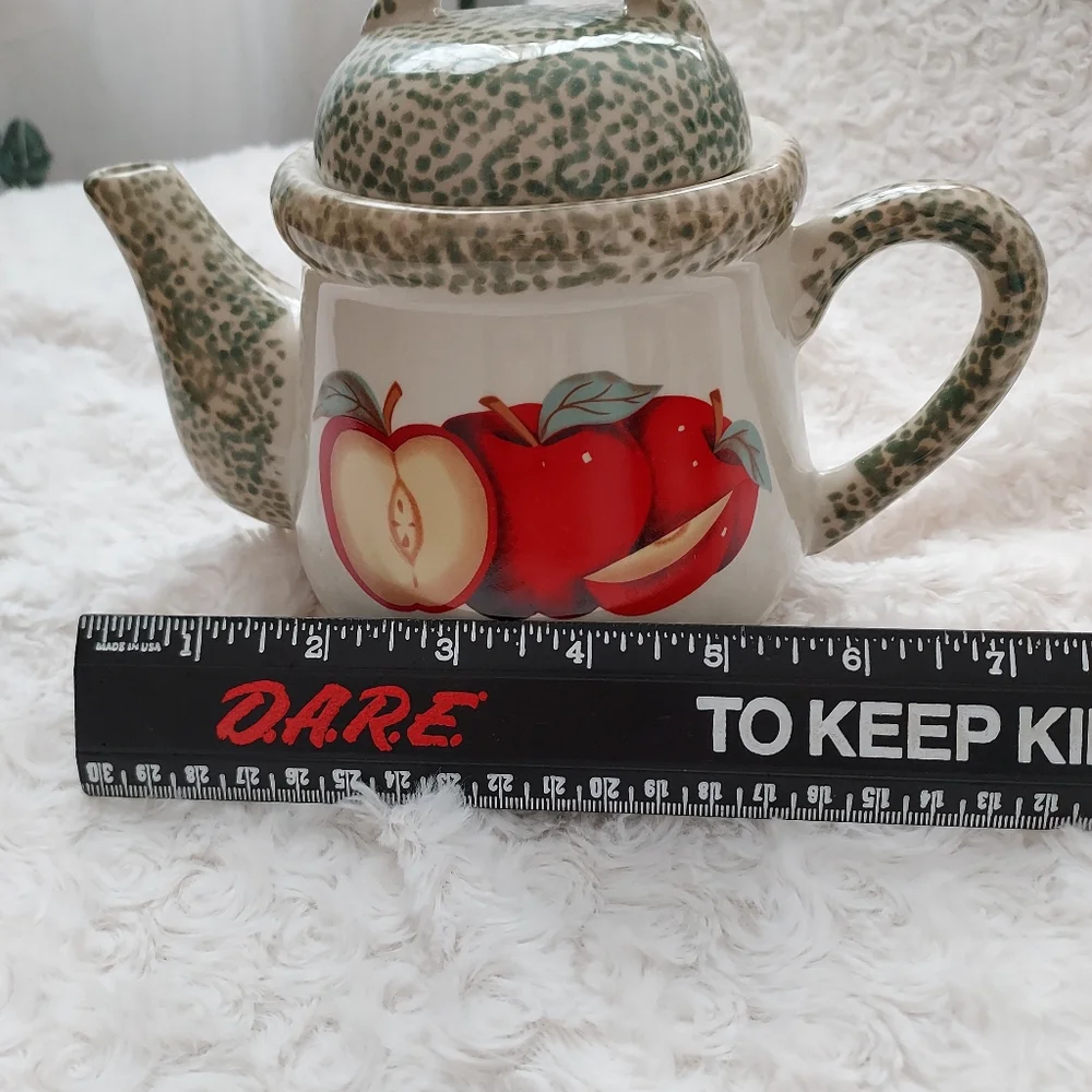 Petite Ceramic Teapot Green Speckled Apple Design Cottagecore Grandmacore